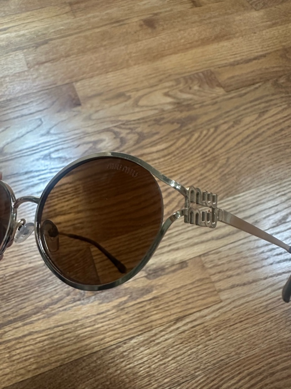 Miu Miu Gold Round Sunglasses with Brown Lenses - Picture 4 of 6